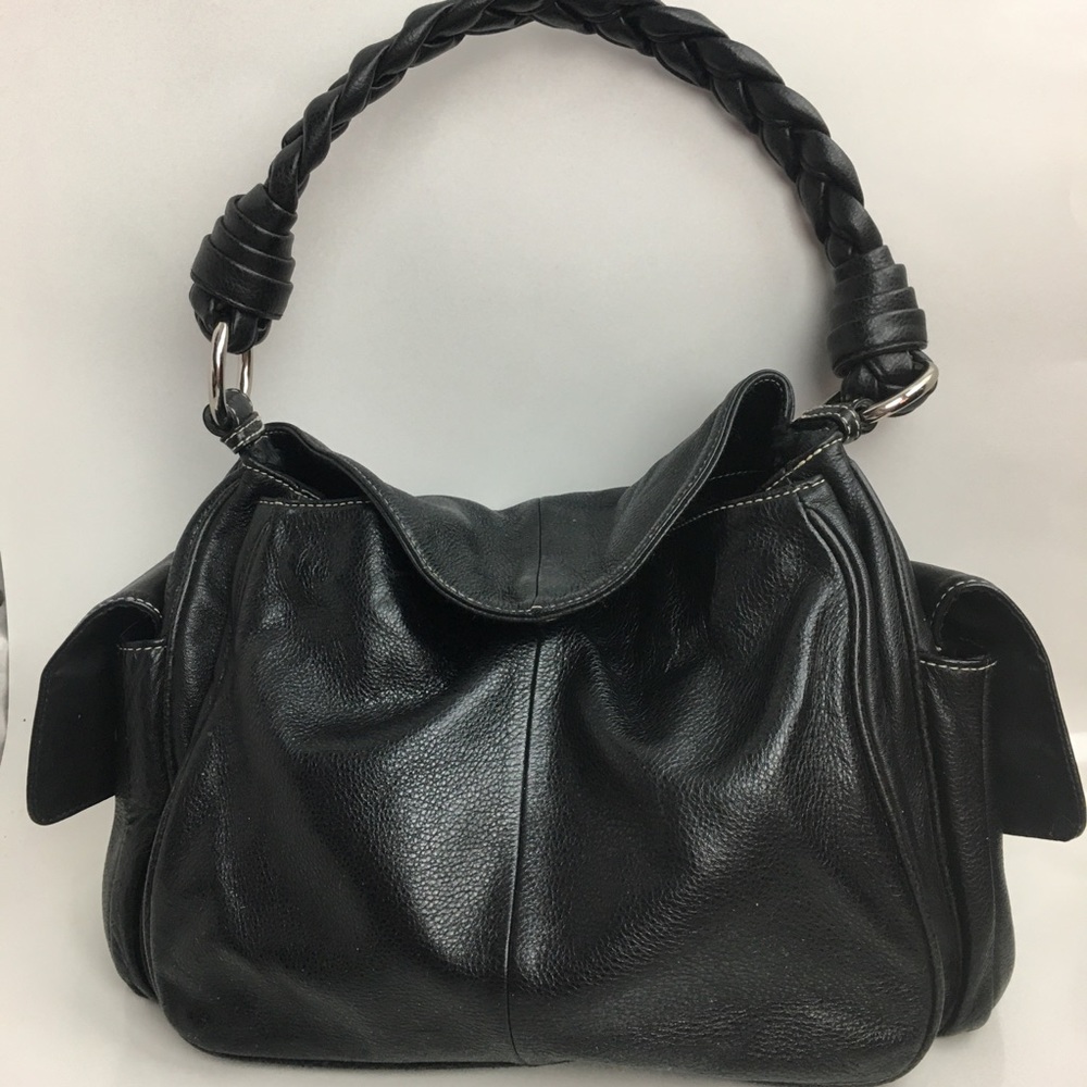 Ralph Lauren Black Leather Hobo Bag Braided Strap